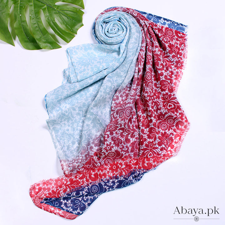 Lawn Printed Hijab Maroon and Blue