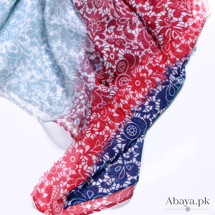Lawn Printed Hijab Maroon and Blue