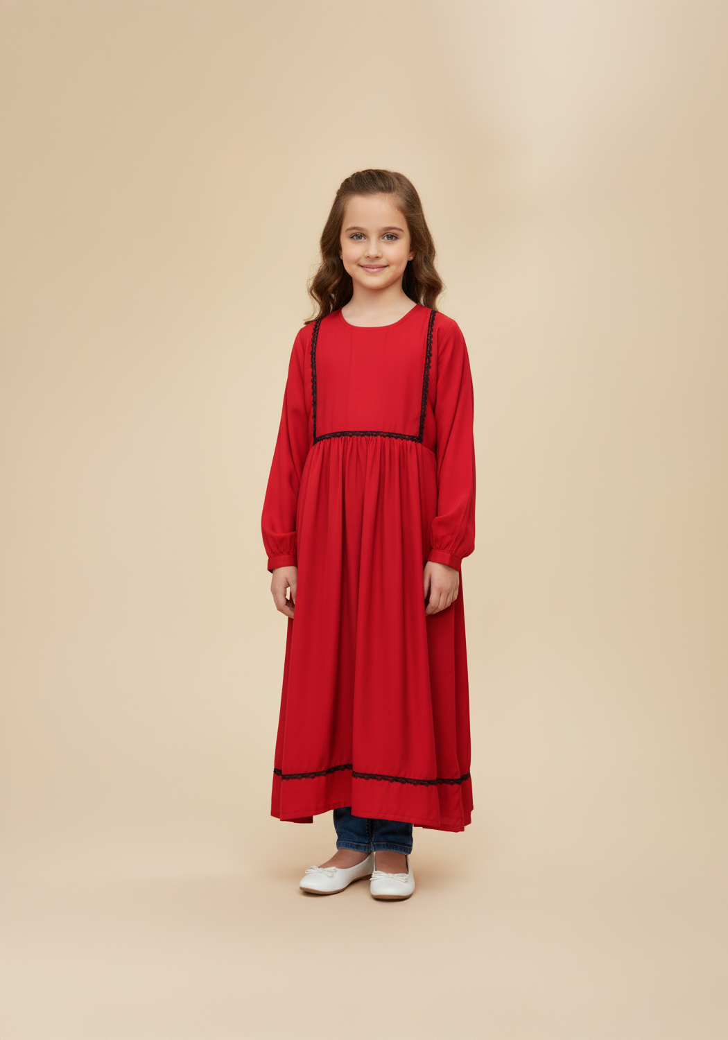 Kids Front Closed Maroon Abaya