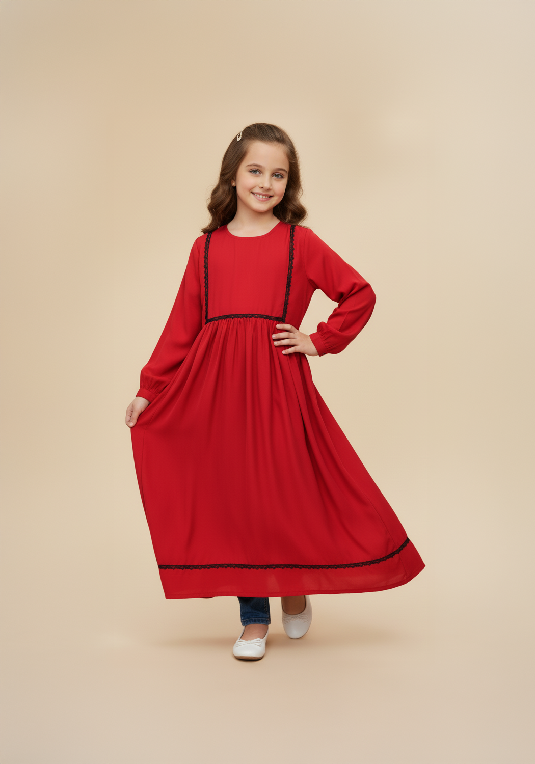Kids Front Closed Maroon Abaya