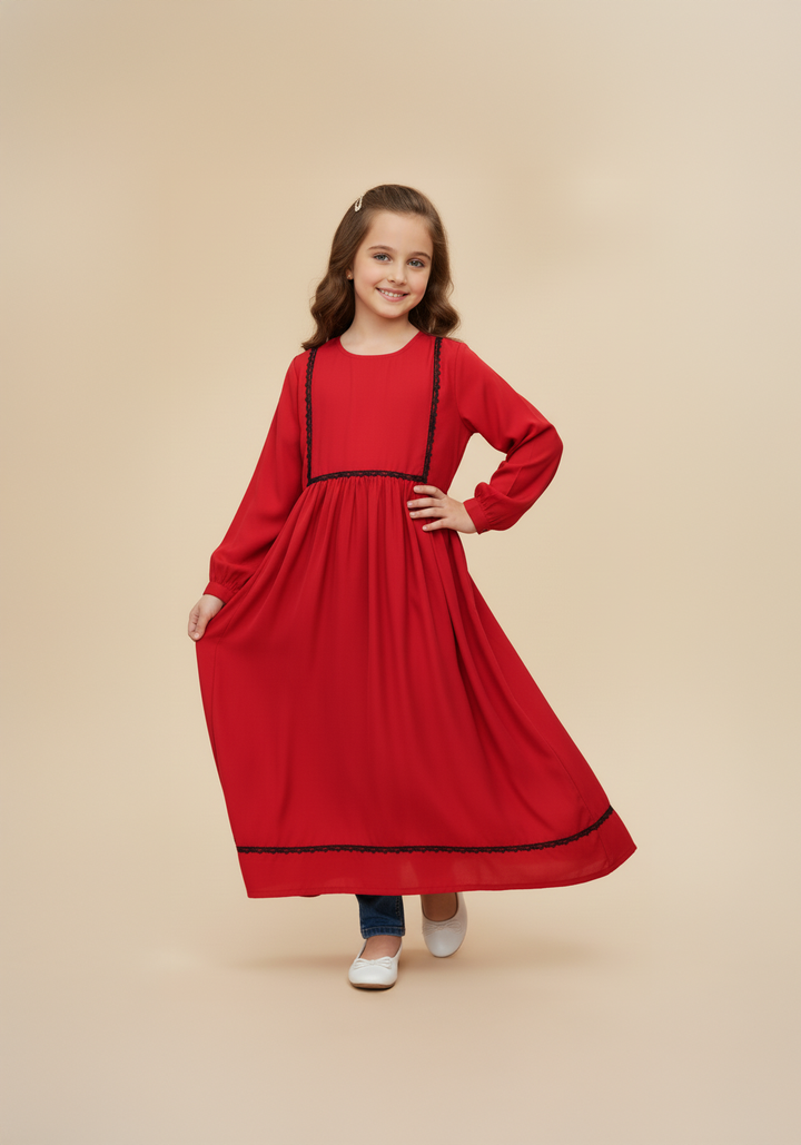 Kids Front Closed Maroon Abaya