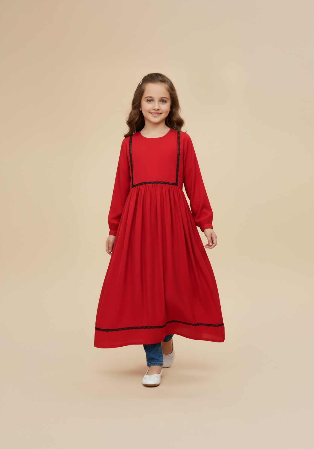 Kids Front Closed Maroon Abaya