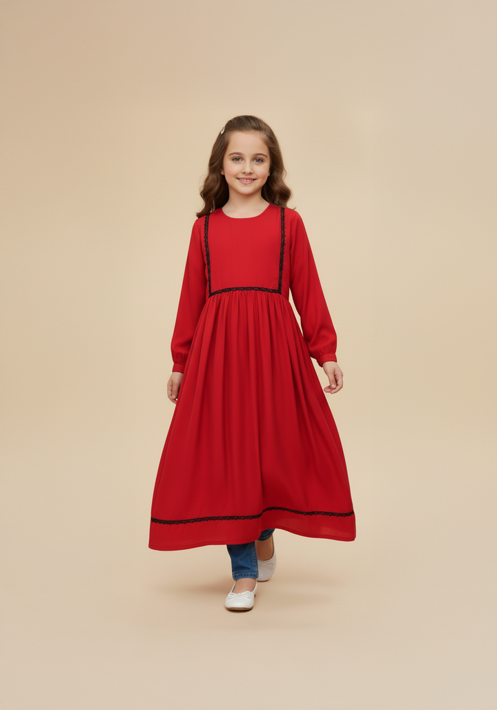 Kids Front Closed Maroon Abaya
