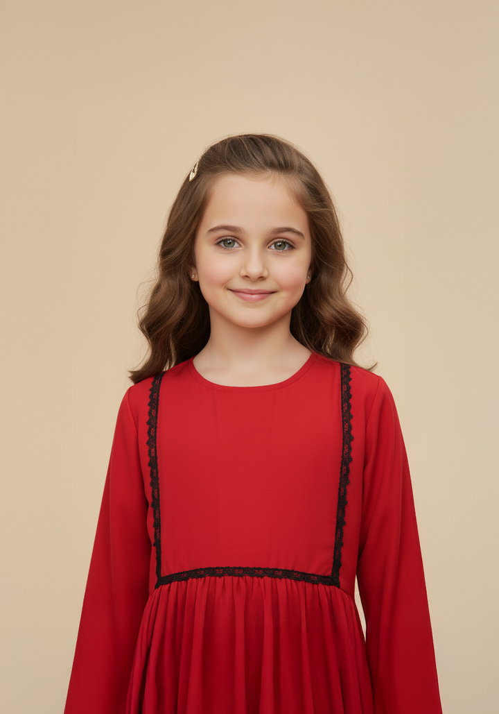 Kids Front Closed Maroon Abaya