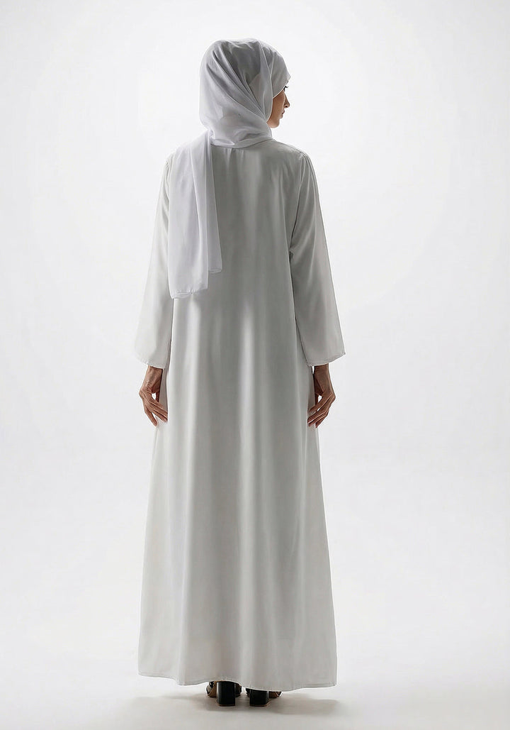 WHITE FRONT-OPEN ABAYA- Signature