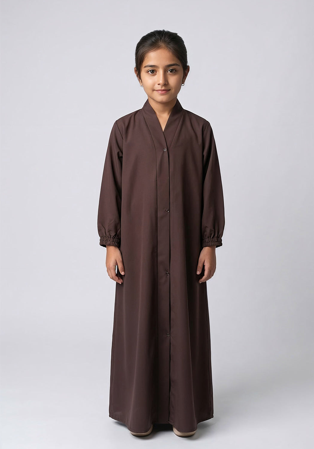Kids Front Open Abaya Brown