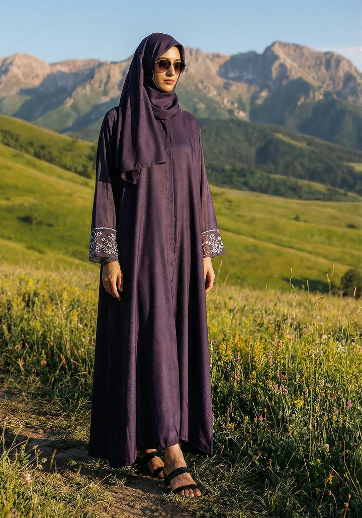 Purple Dabka Sleeves Abaya