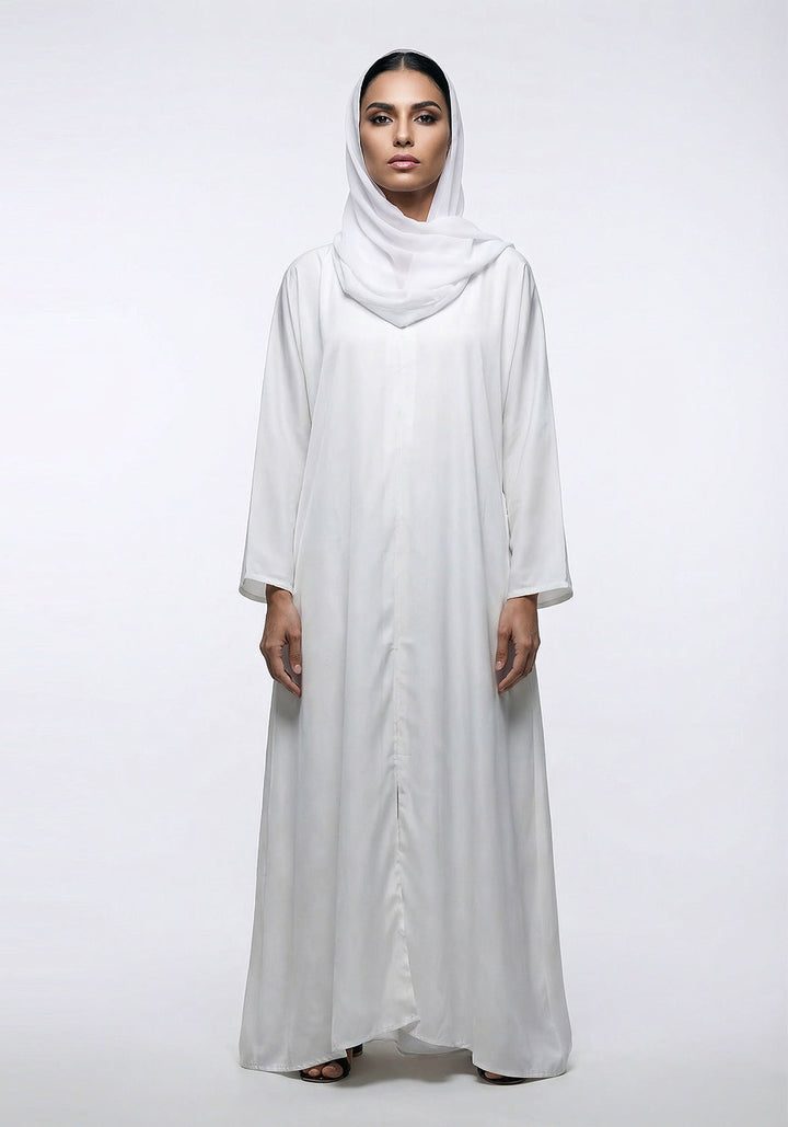 WHITE FRONT-OPEN ABAYA- Signature