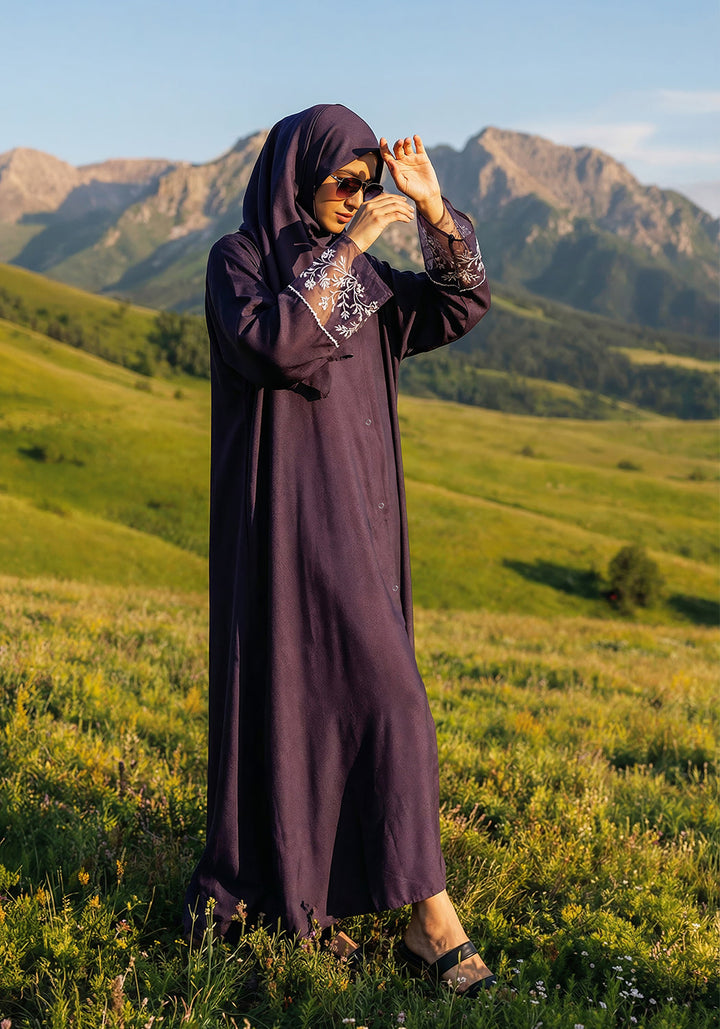 Purple Dabka Sleeves Abaya