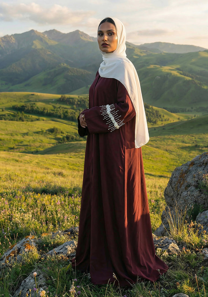 Maroon Abaya Handwork on Sleeves