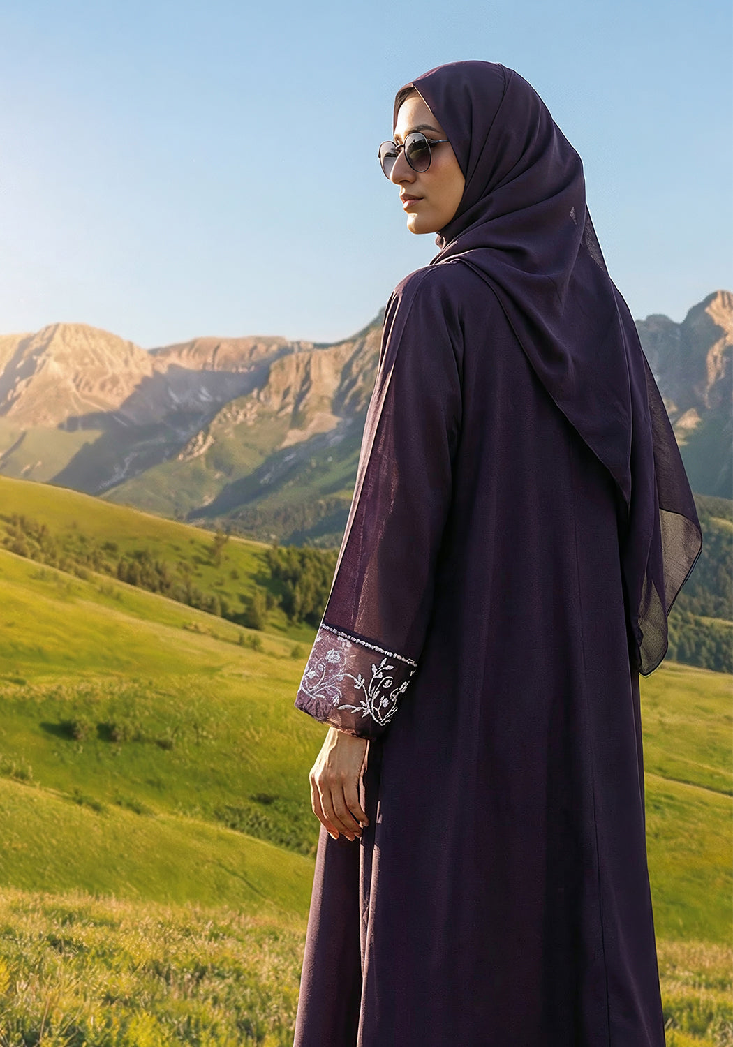 Purple Dabka Sleeves Abaya