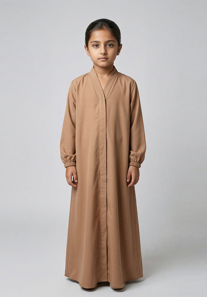 KIDS FRONT OPEN ABAYA Camel