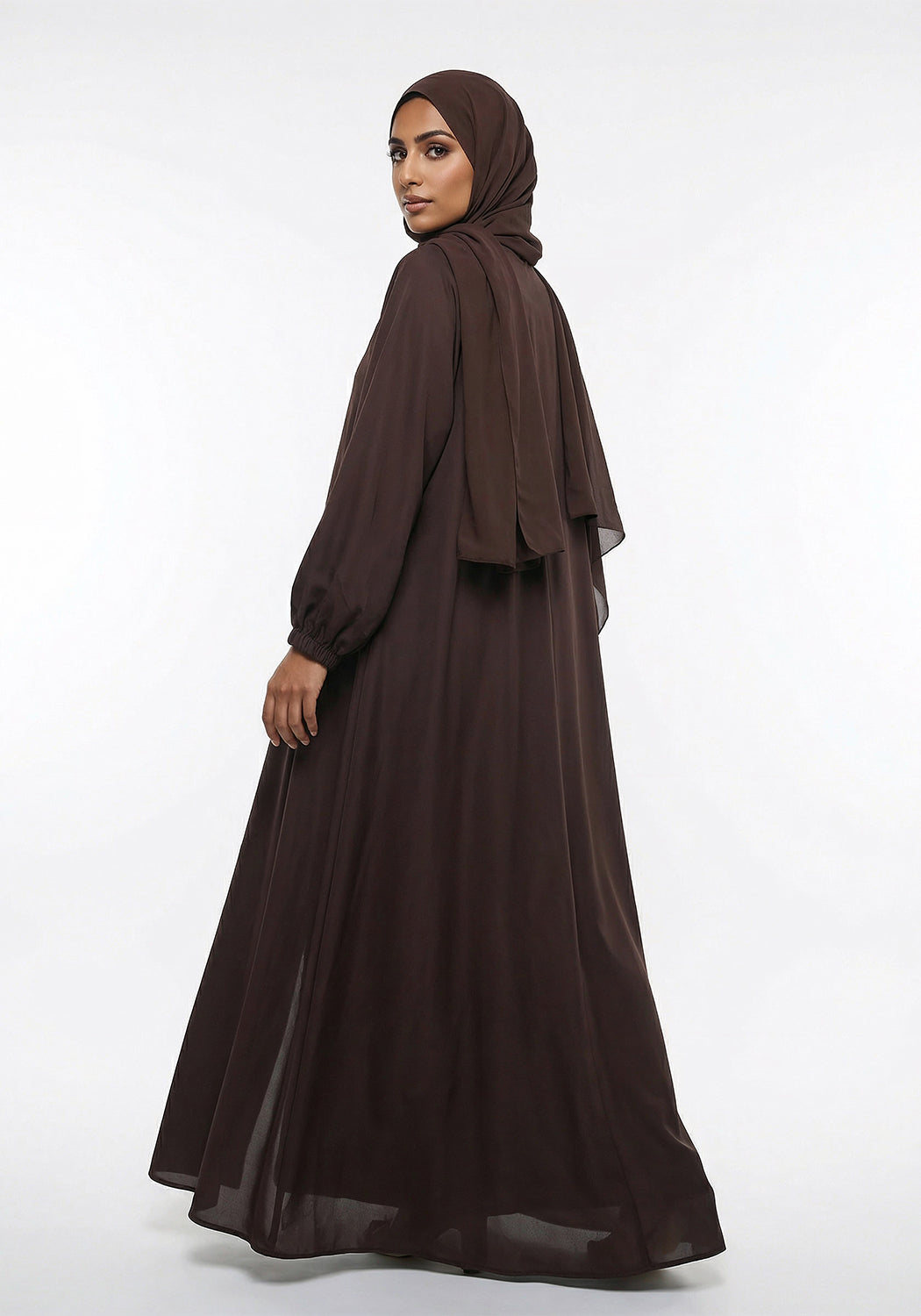 Zipper A-Line Abaya- Brown