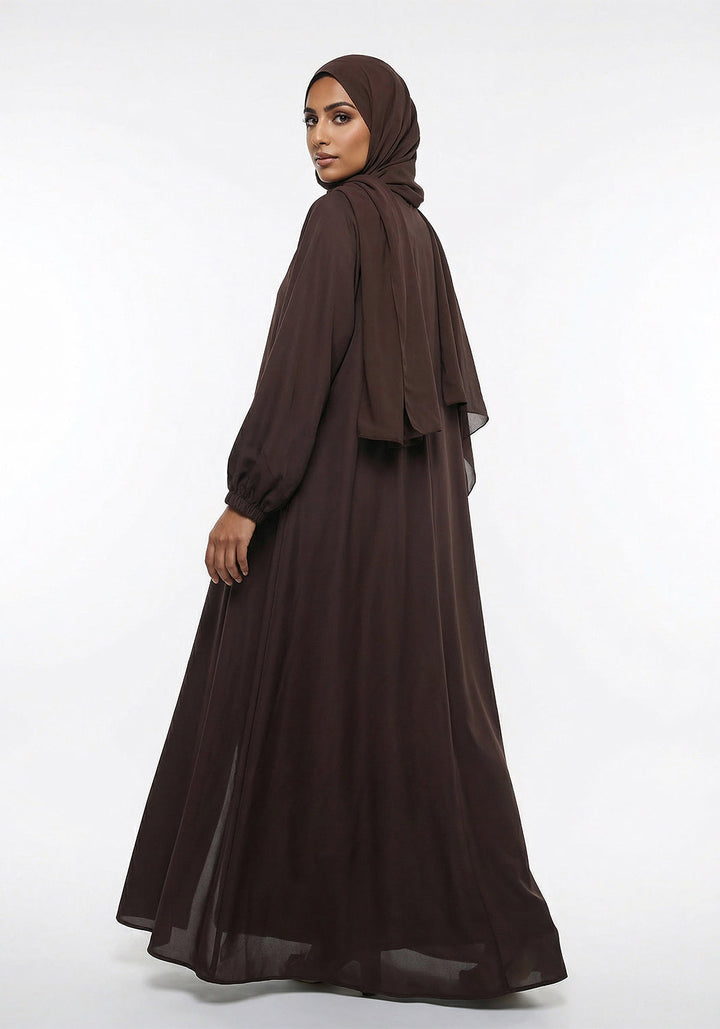 Zipper A-Line Abaya- Brown