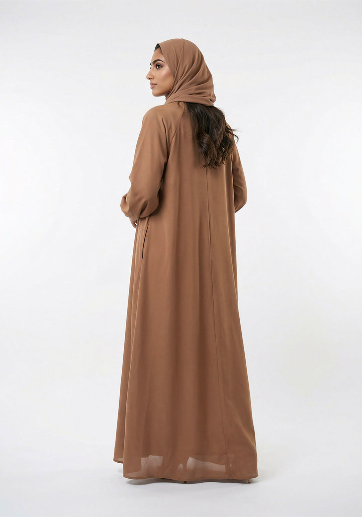 Zipper A-Line Abaya- Camel