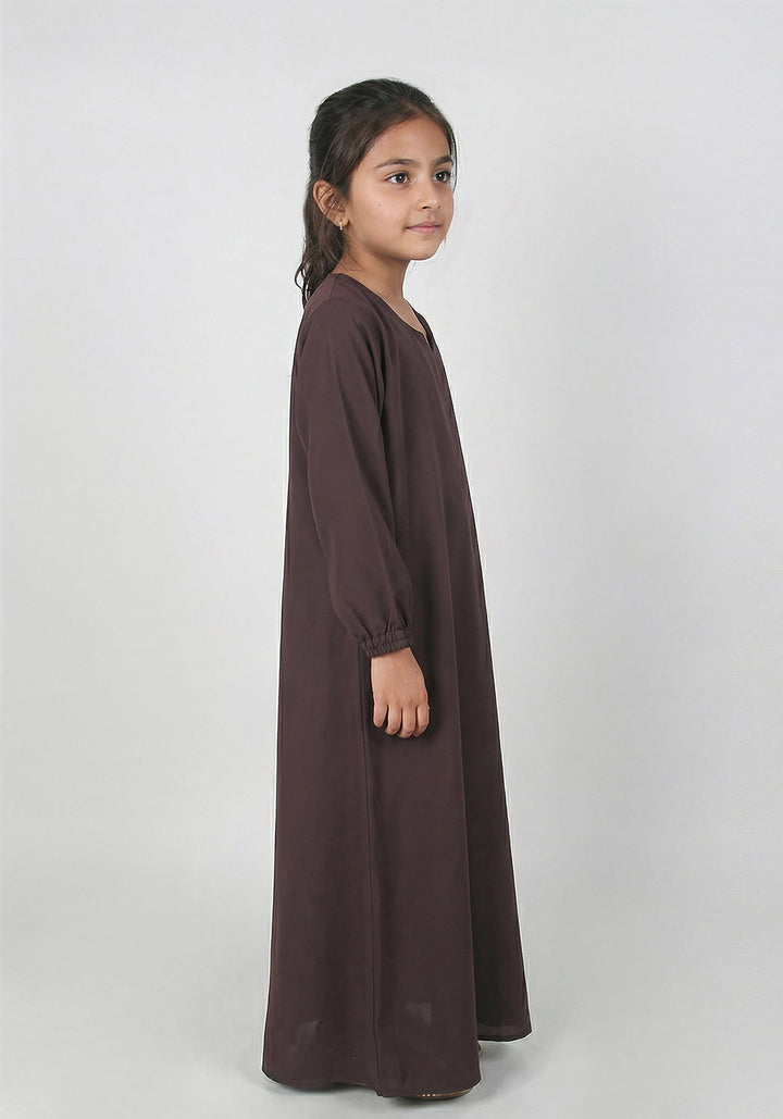 Kids Front Closed Abaya Brown