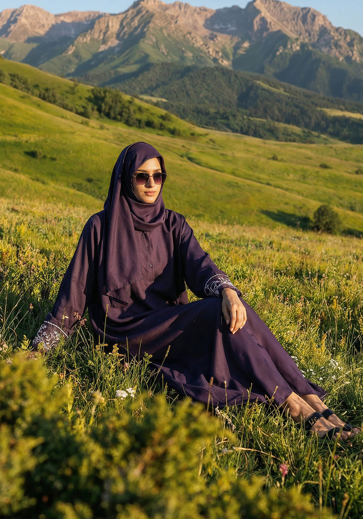 Purple Dabka Sleeves Abaya