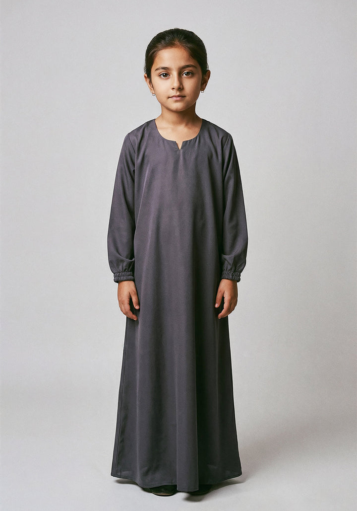 Kids Front Closed Abaya Grey