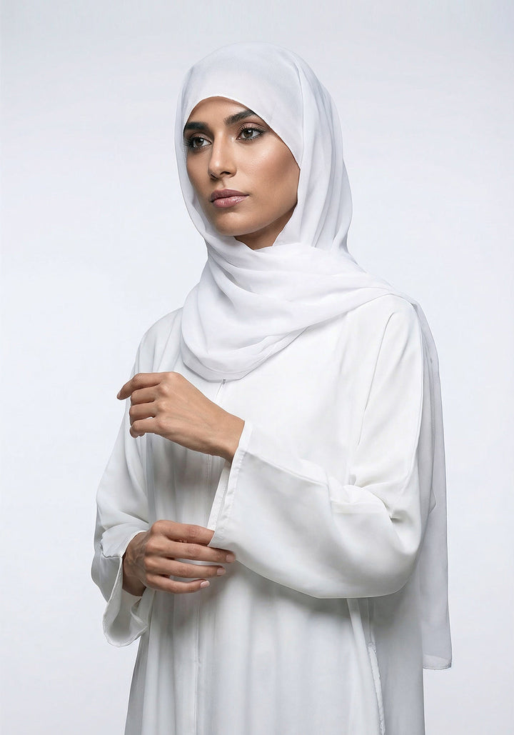 WHITE FRONT-OPEN ABAYA- Signature