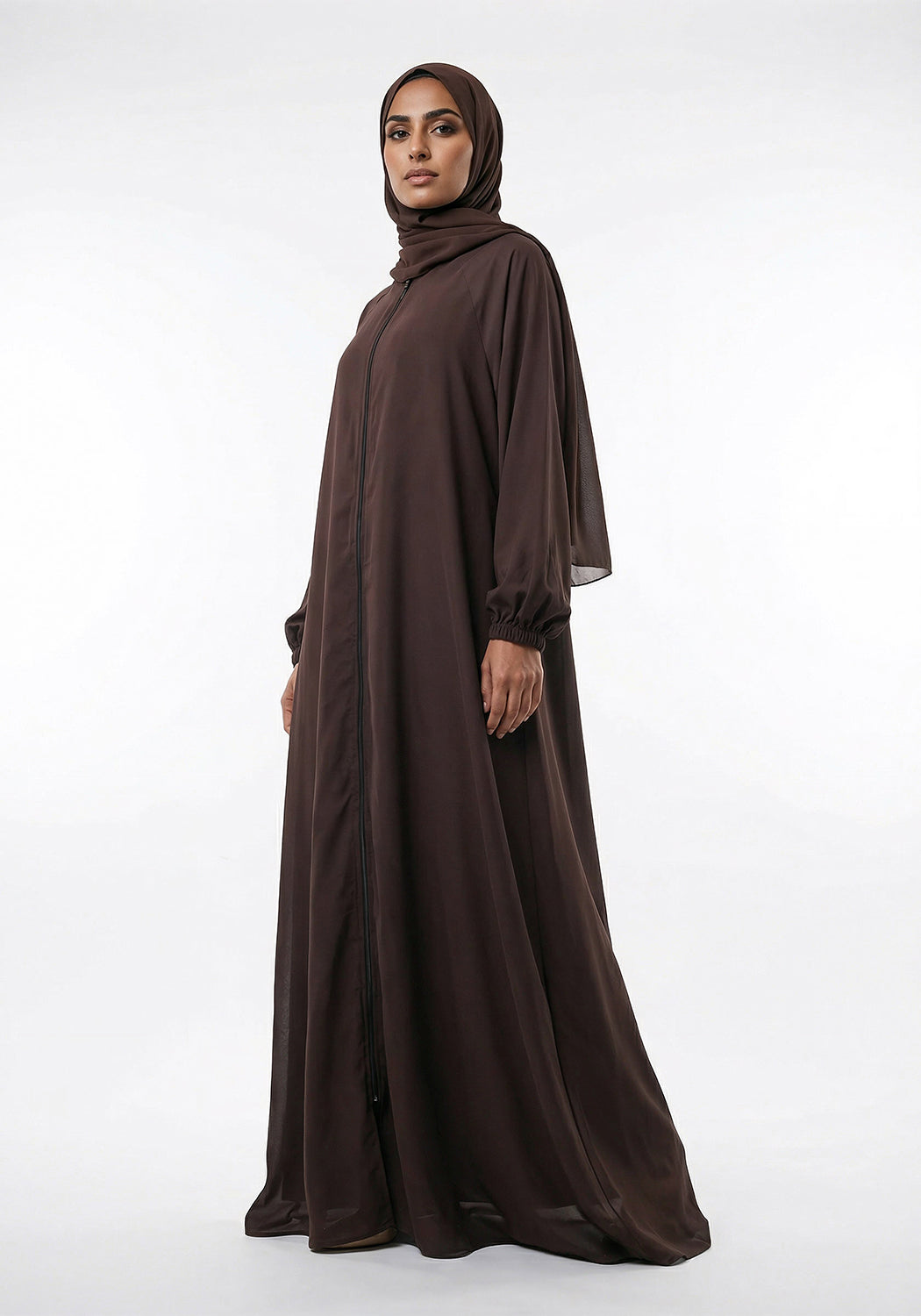 Zipper A-Line Abaya- Brown