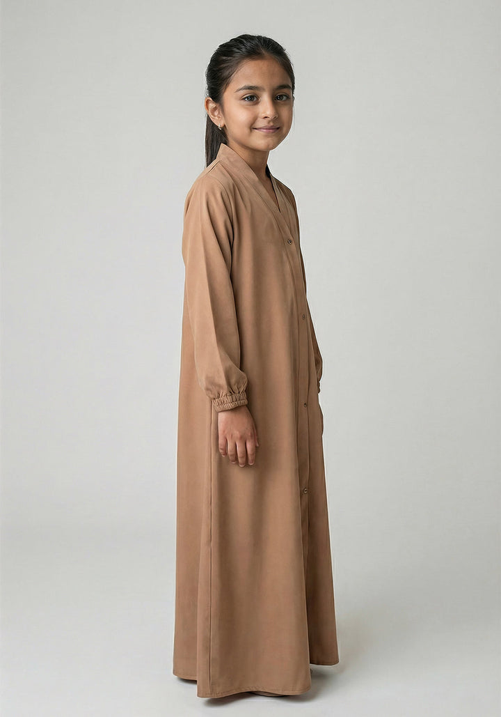 KIDS FRONT OPEN ABAYA Camel