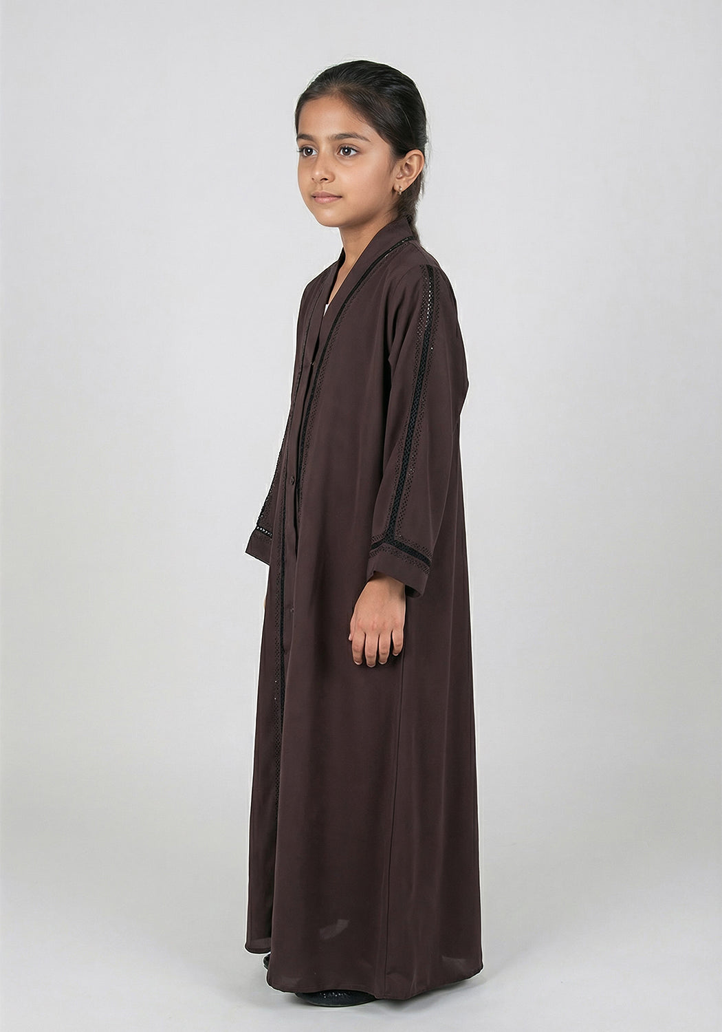 Fancy Kids Front Open Abaya Brown