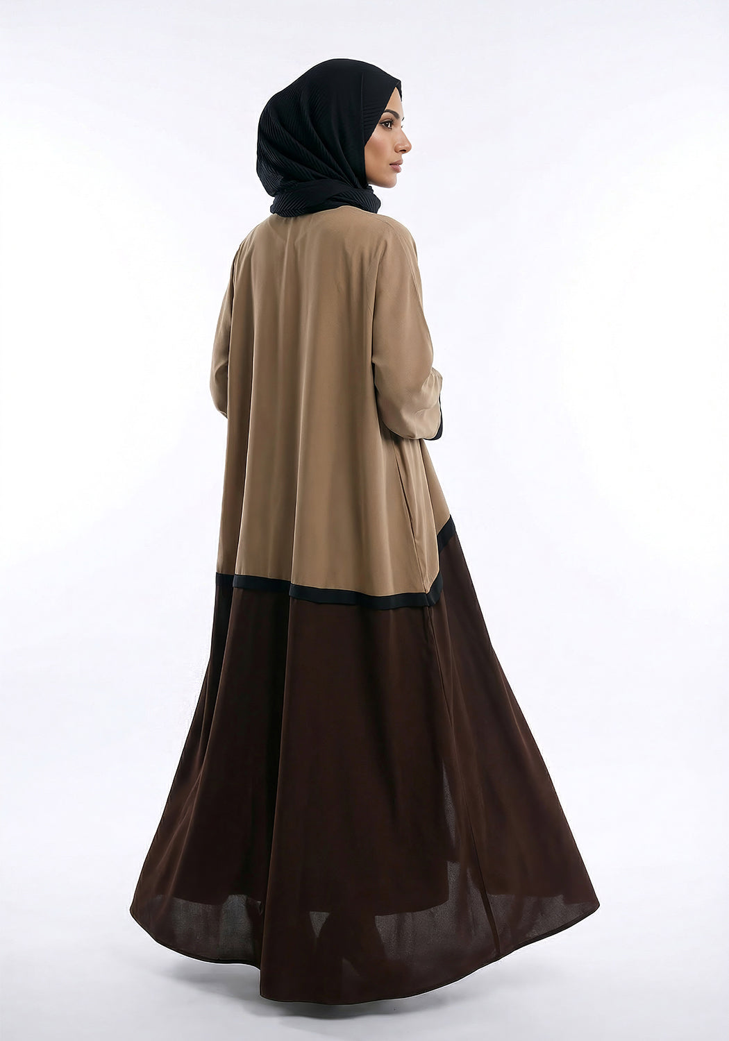 Bicolor Front Open Abaya - Brown and Caramel