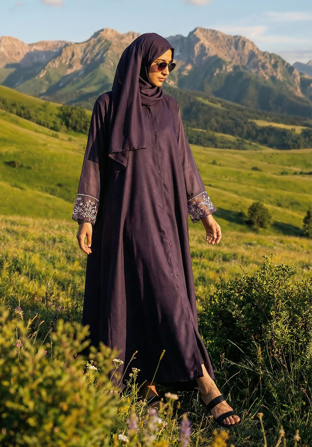 Purple Dabka Sleeves Abaya