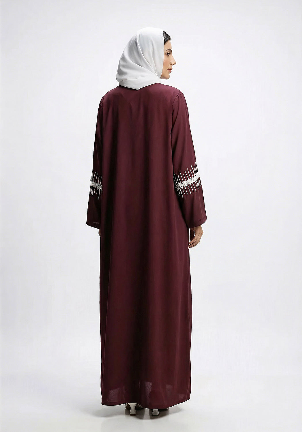Maroon Abaya Handwork on Sleeves | Serene Threads