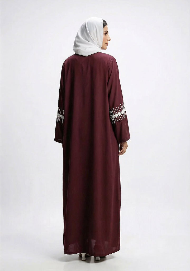 Maroon Abaya Handwork on Sleeves | Serene Threads