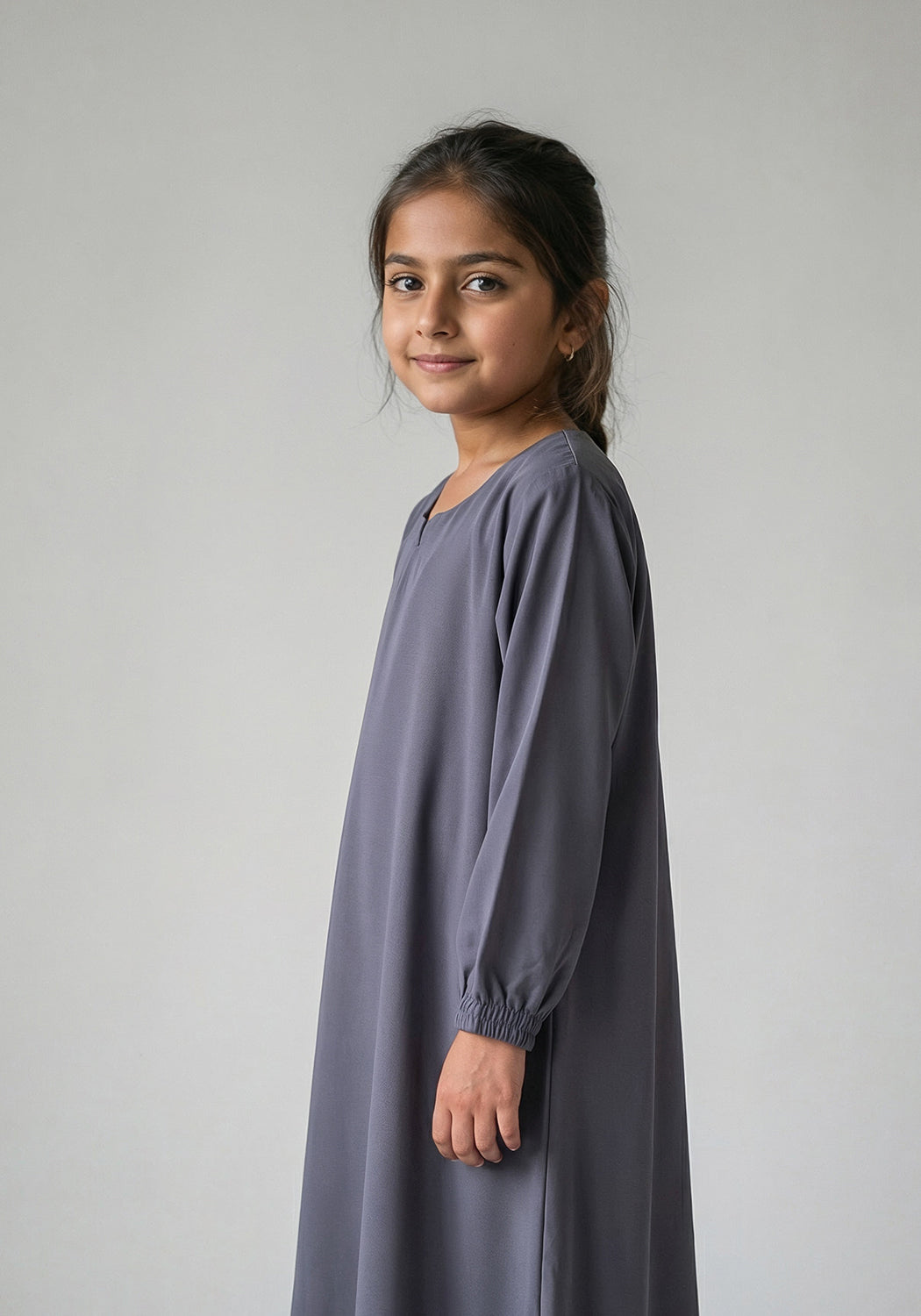 Kids Front Closed Abaya Grey