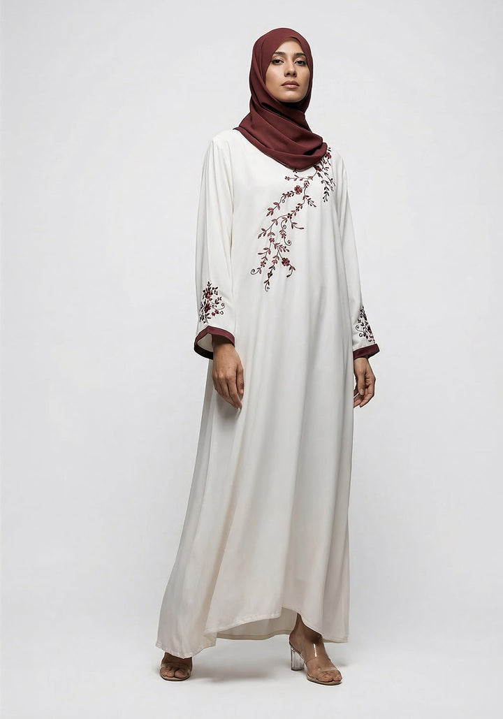 Cream Embroidery Abaya | Serene Threads