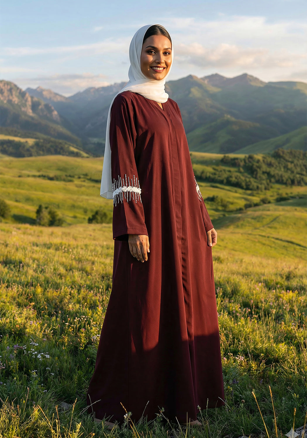 Maroon Abaya Handwork on Sleeves