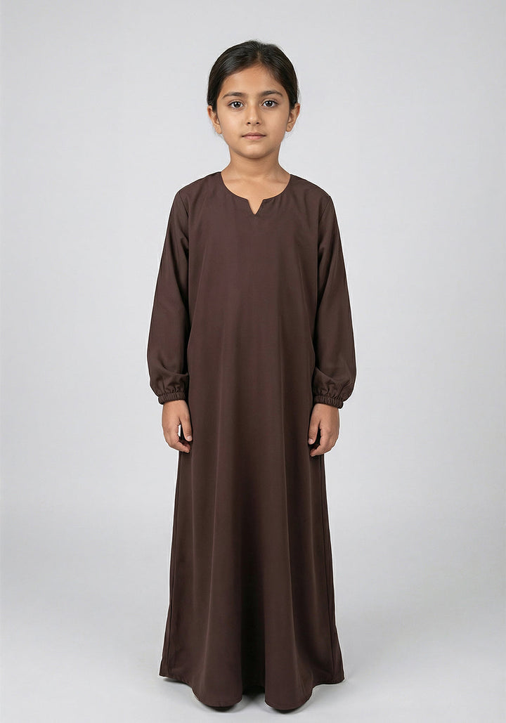 Kids Front Closed Abaya Brown