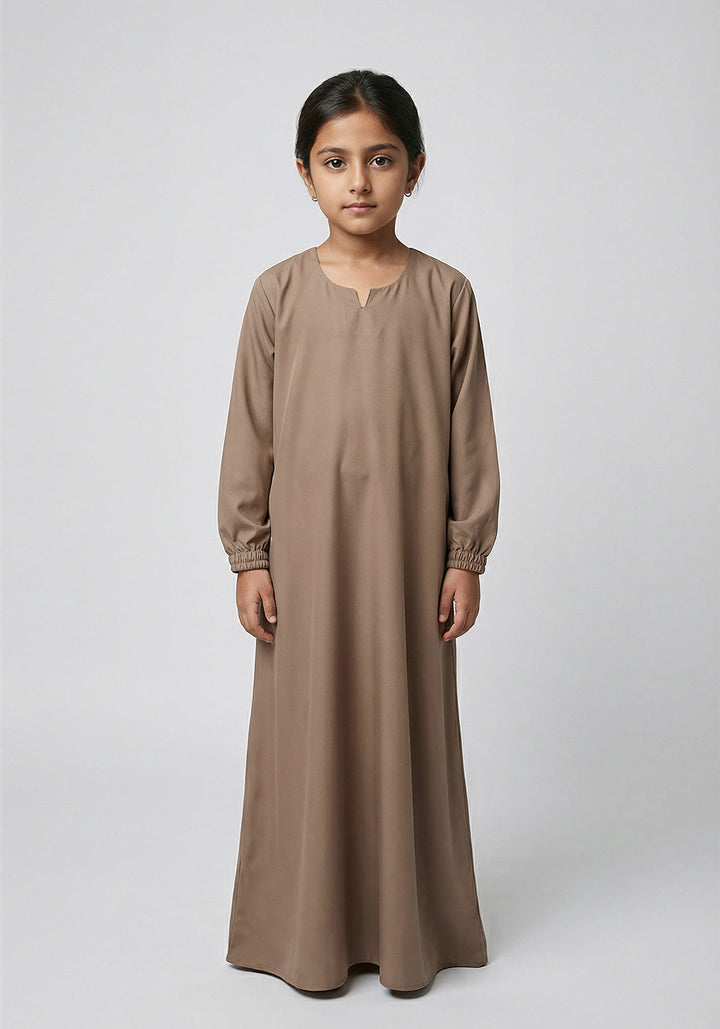 Kids Front Closed Abaya Fawn