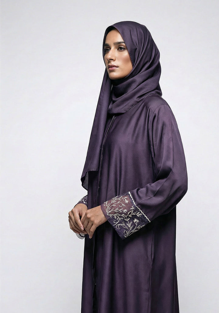 Purple Dabka Sleeves Abaya | Serene Threads