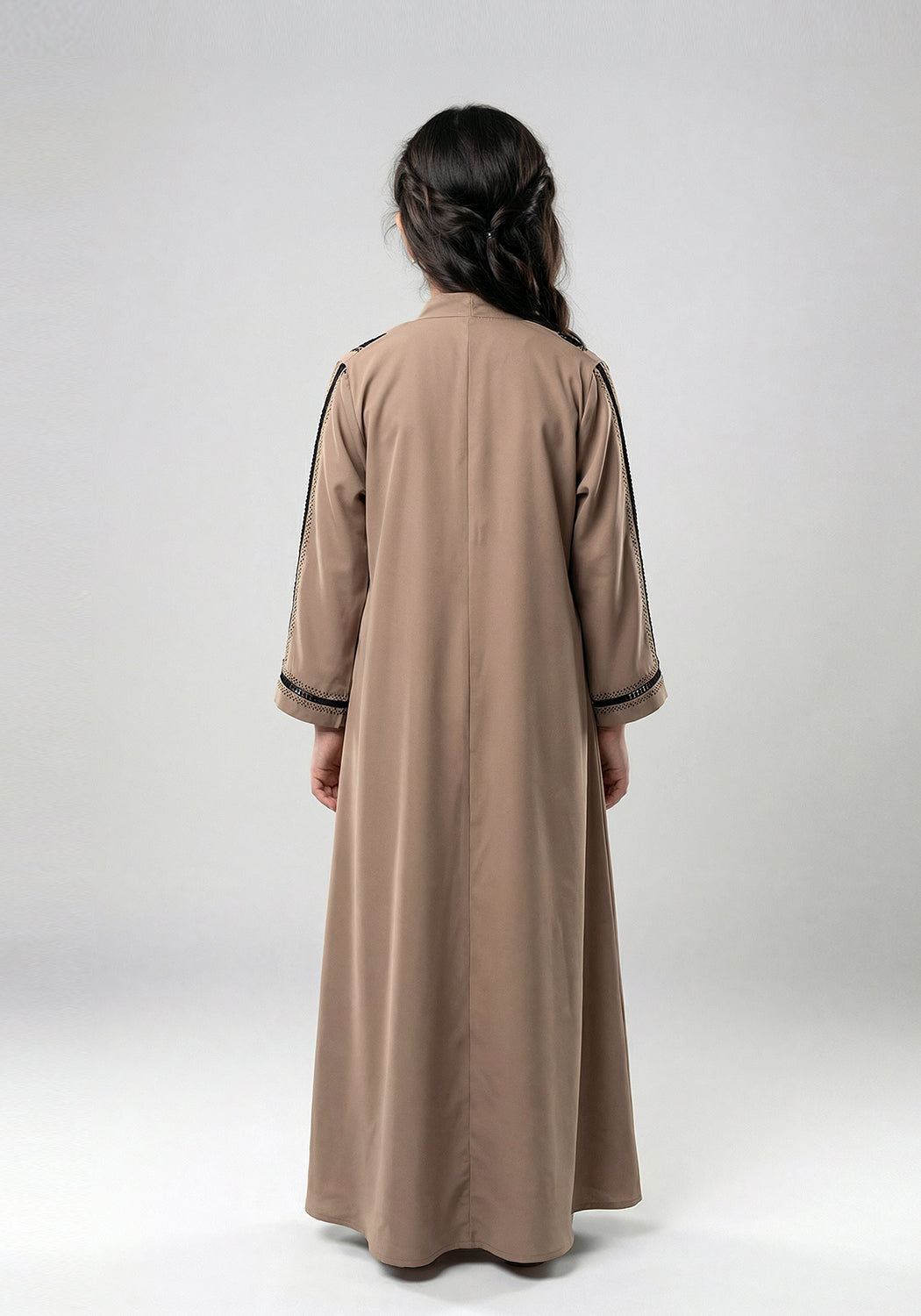 Fancy Kids Front Open Abaya Fawn