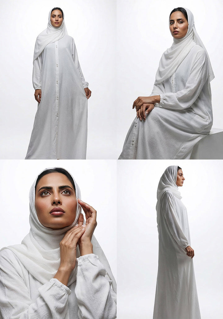 White Grace Button-Down Abaya - Signature