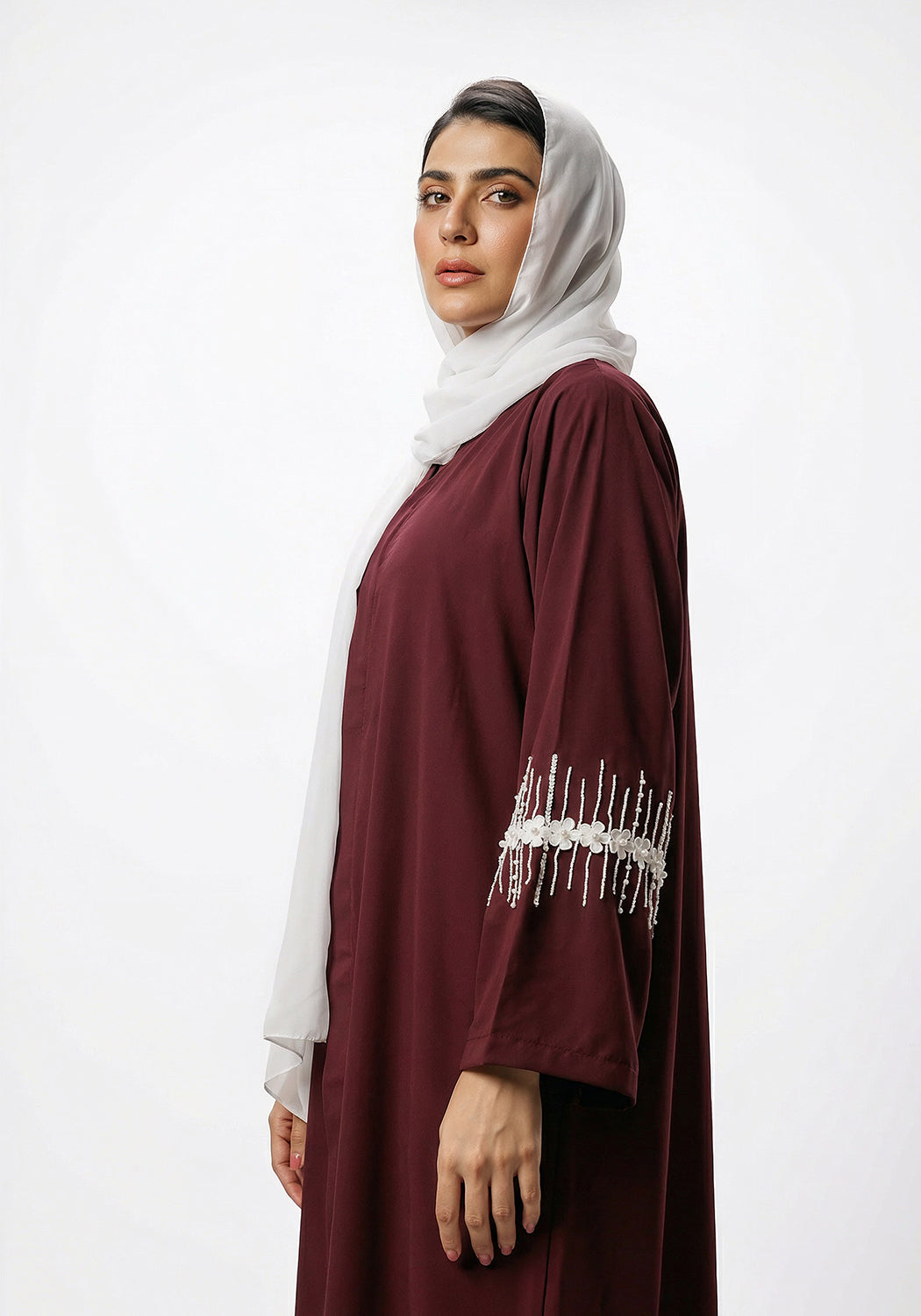 Maroon Abaya Handwork on Sleeves | Serene Threads