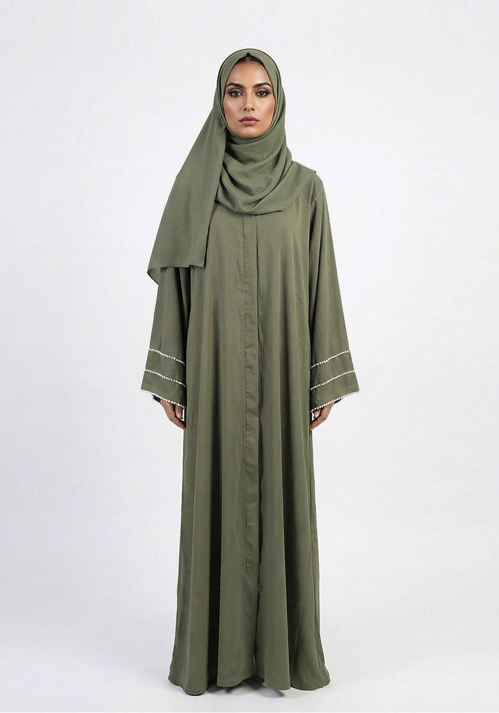 Olive Pearl Sleeve Abaya - Signature
