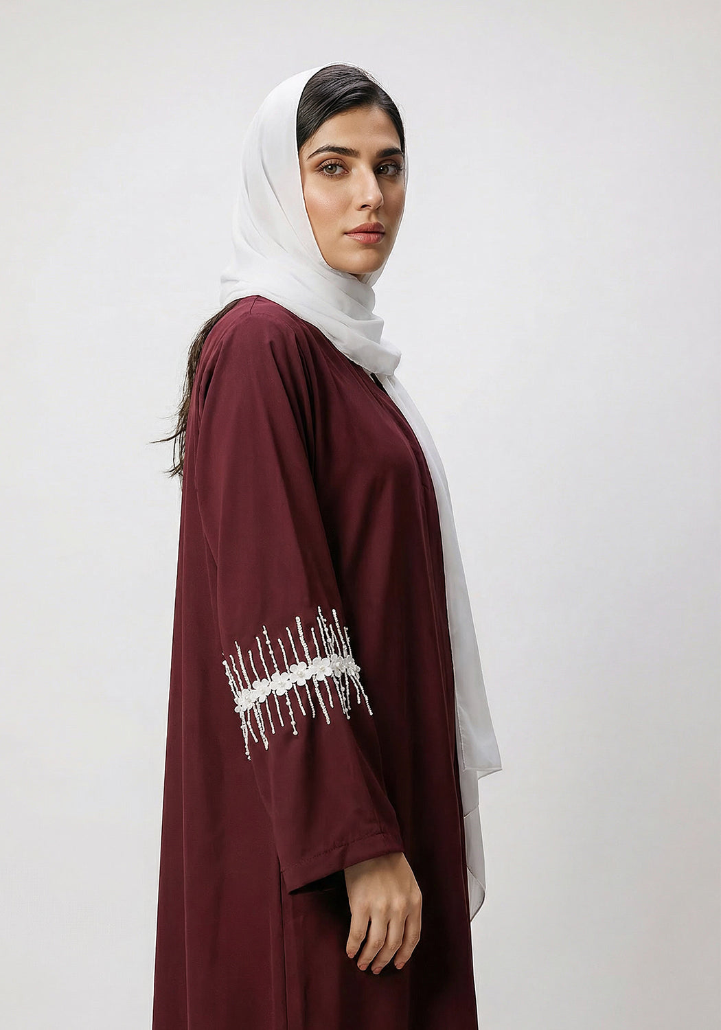 Maroon Abaya Handwork on Sleeves | Serene Threads