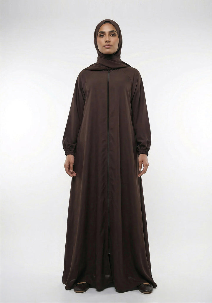 Zipper A-Line Abaya- Brown