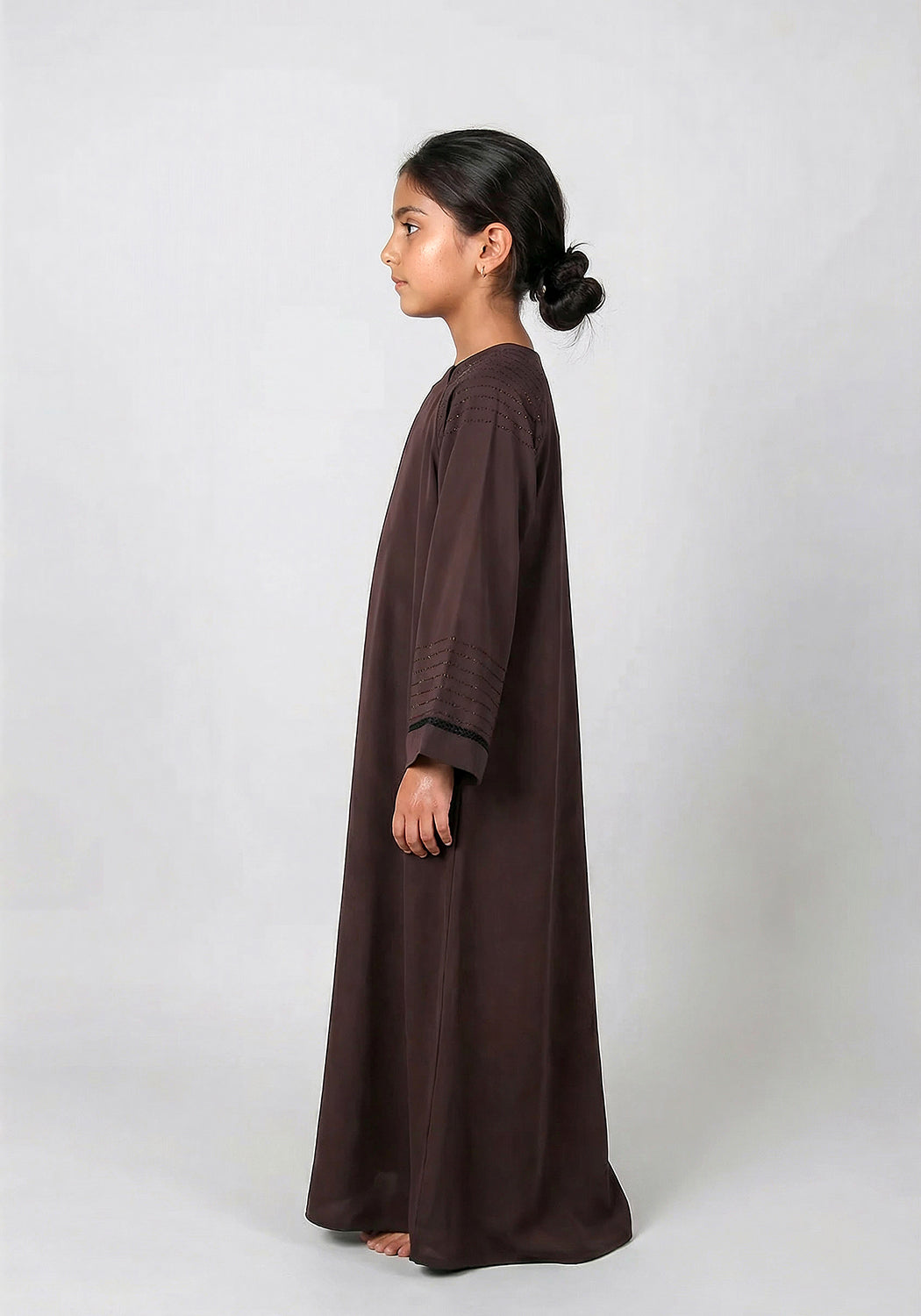 Fancy Kids Front Closed Abaya Brown