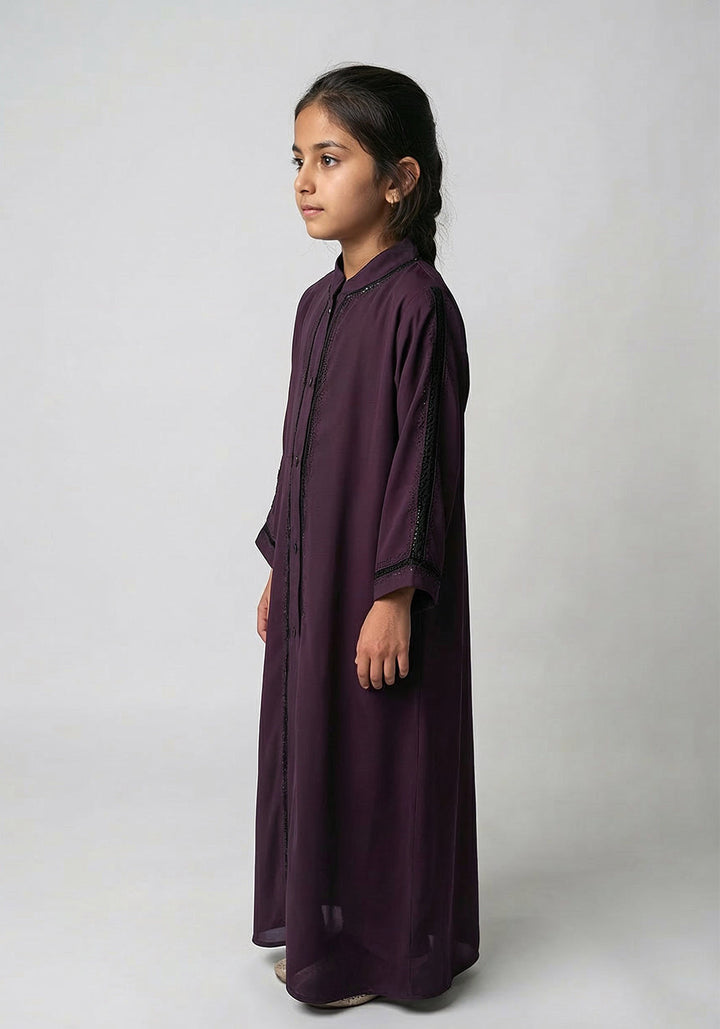 Fancy Kids Front Open Abaya Purple