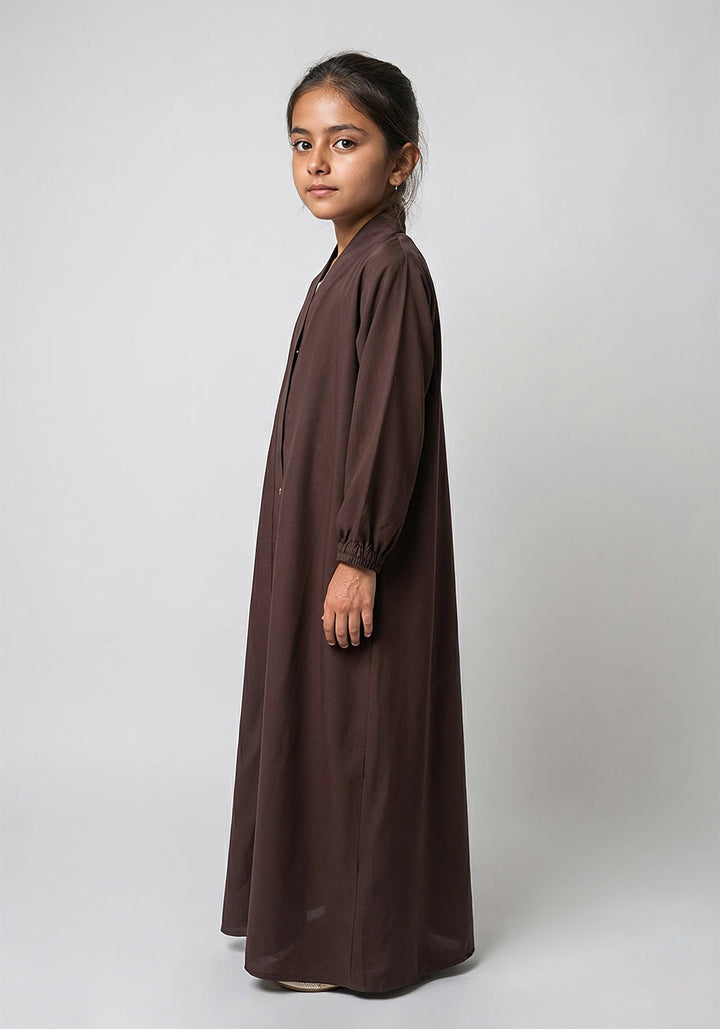 Kids Front Open Abaya Brown
