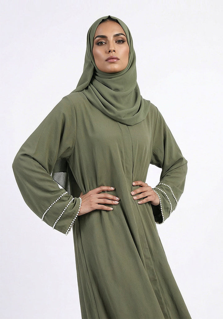 Olive Pearl Sleeve Abaya - Signature