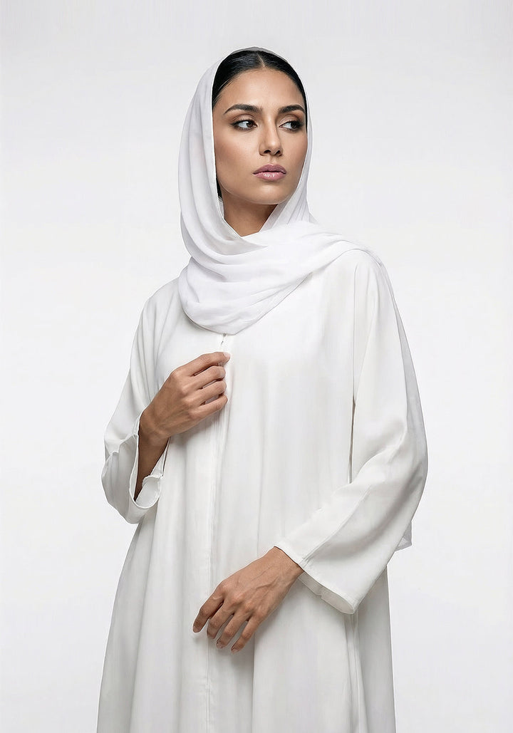 WHITE FRONT-OPEN ABAYA- Signature