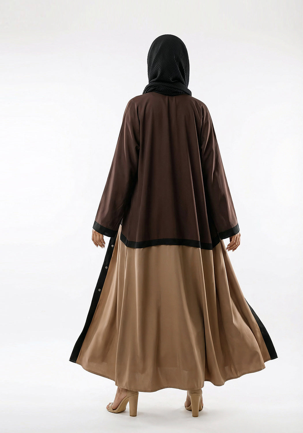 Bicolor Front Open Abaya Brown & Beige