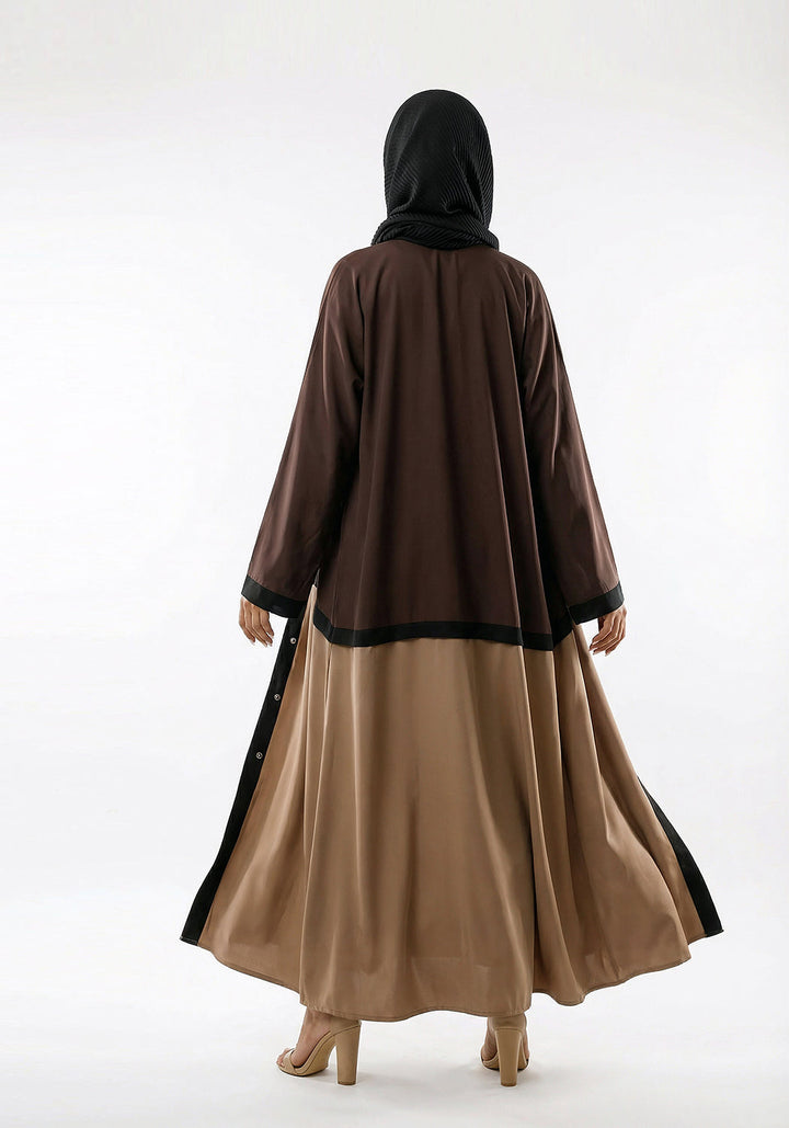 Bicolor Front Open Abaya Brown & Beige
