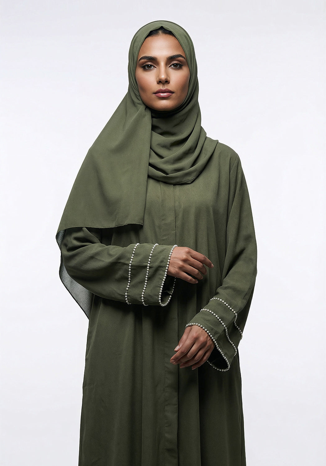 Olive Pearl Sleeve Abaya - Signature